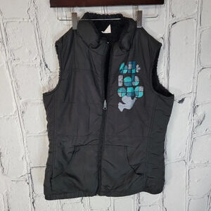 BILLABONG Womens Black Logo Sherpa Lined Warm‎ Winter Fall Vest 90s Skate L
